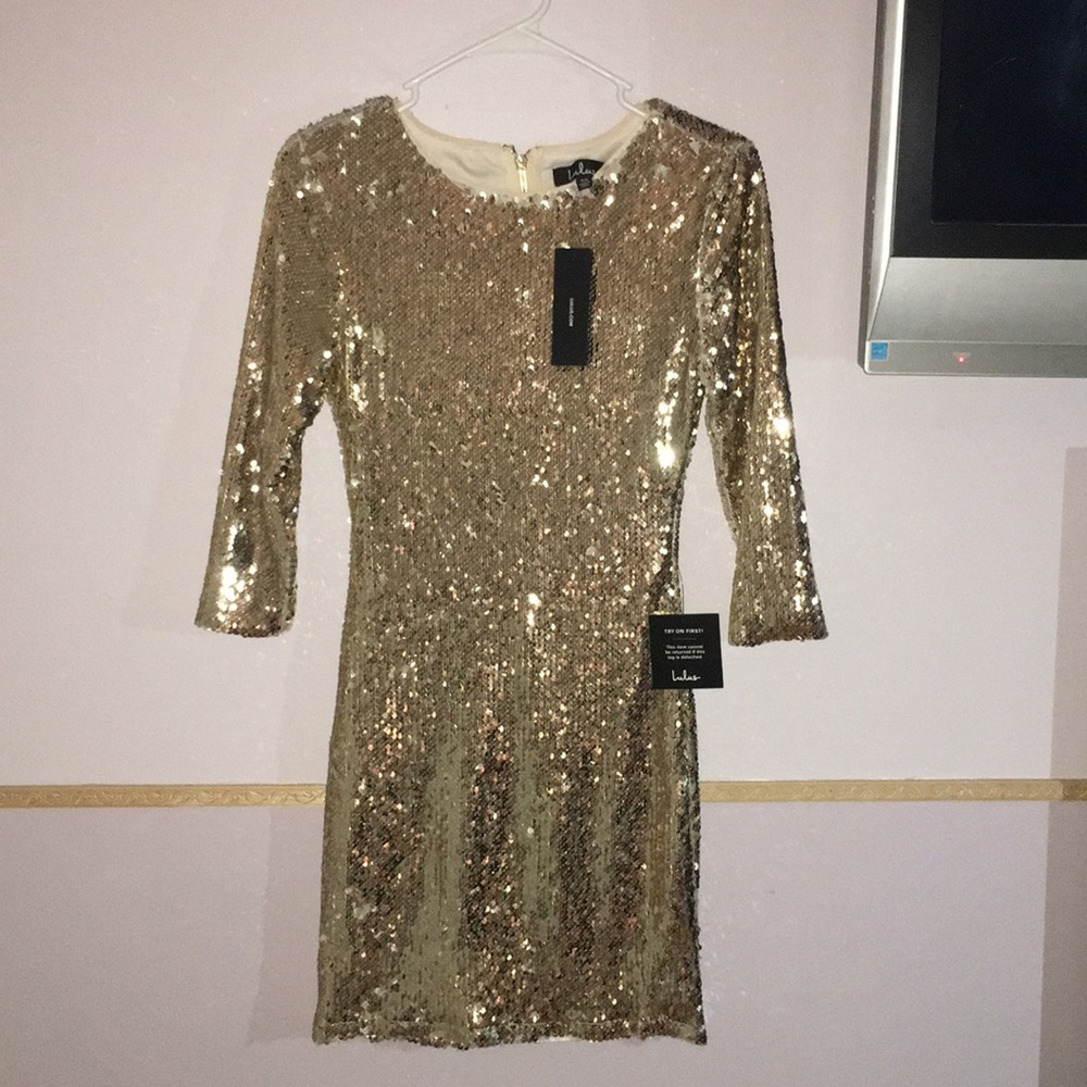 🕊Lulus GOLD Delightful Ways Sequin Dress XS
